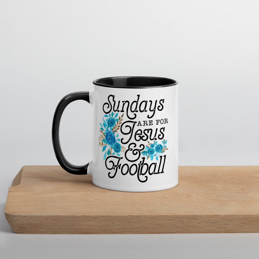 SUNDAYS ARE FOR JESUS AND FOOTBALL- Mug with Color Inside