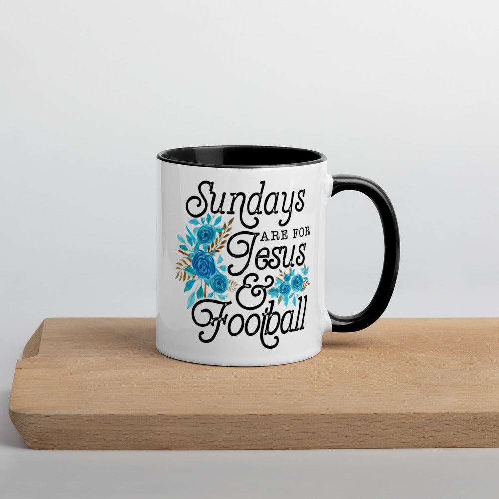 SUNDAYS ARE FOR JESUS AND FOOTBALL- Mug with Color Inside