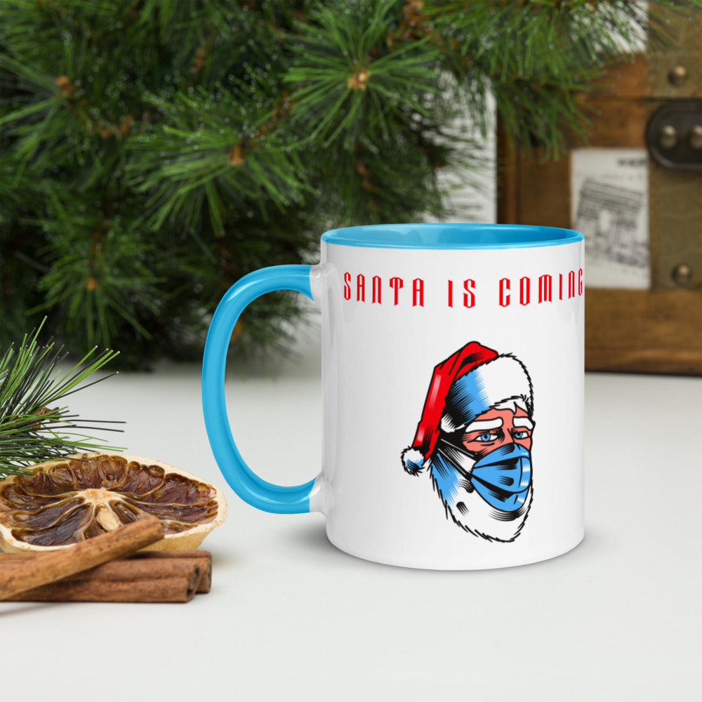 SANTA IS COMING- Mug with Color Inside