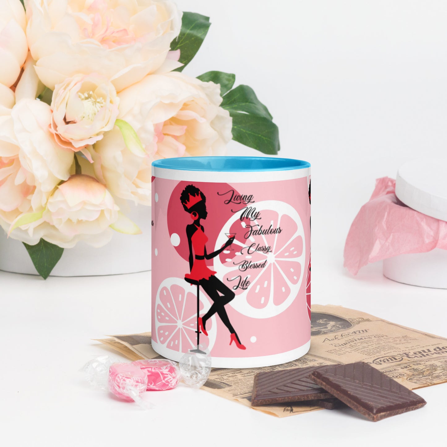 LIVING MY FABULOUS, CLASSY, BLESSED LIFE- Mug with Color Inside