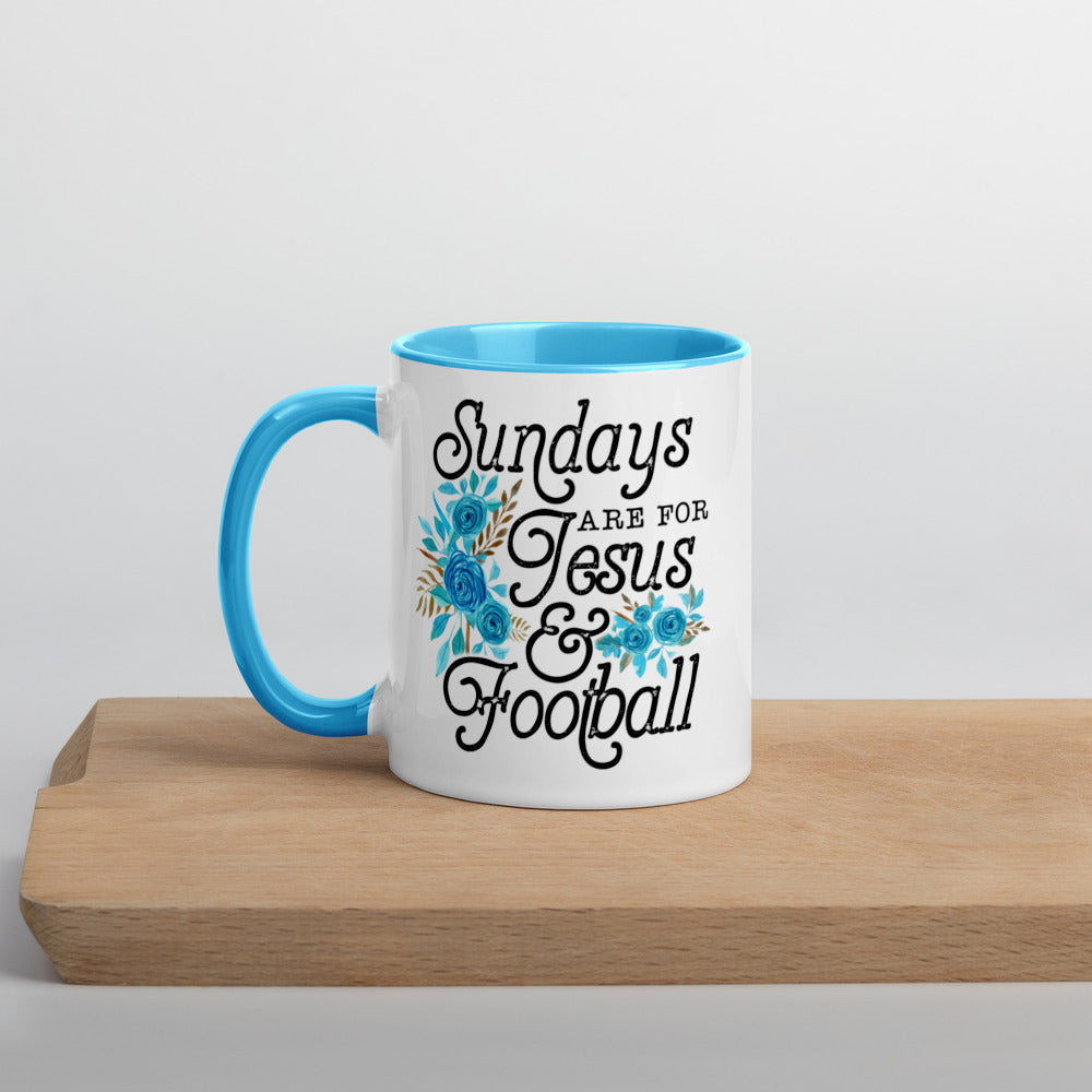 SUNDAYS ARE FOR JESUS AND FOOTBALL- Mug with Color Inside
