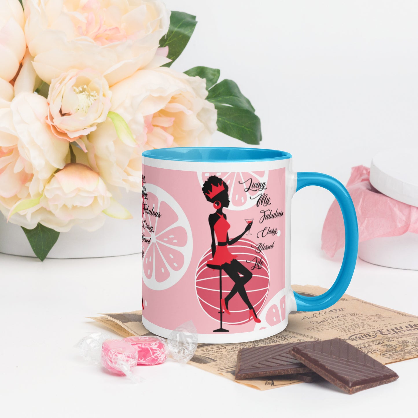 LIVING MY FABULOUS, CLASSY, BLESSED LIFE- Mug with Color Inside