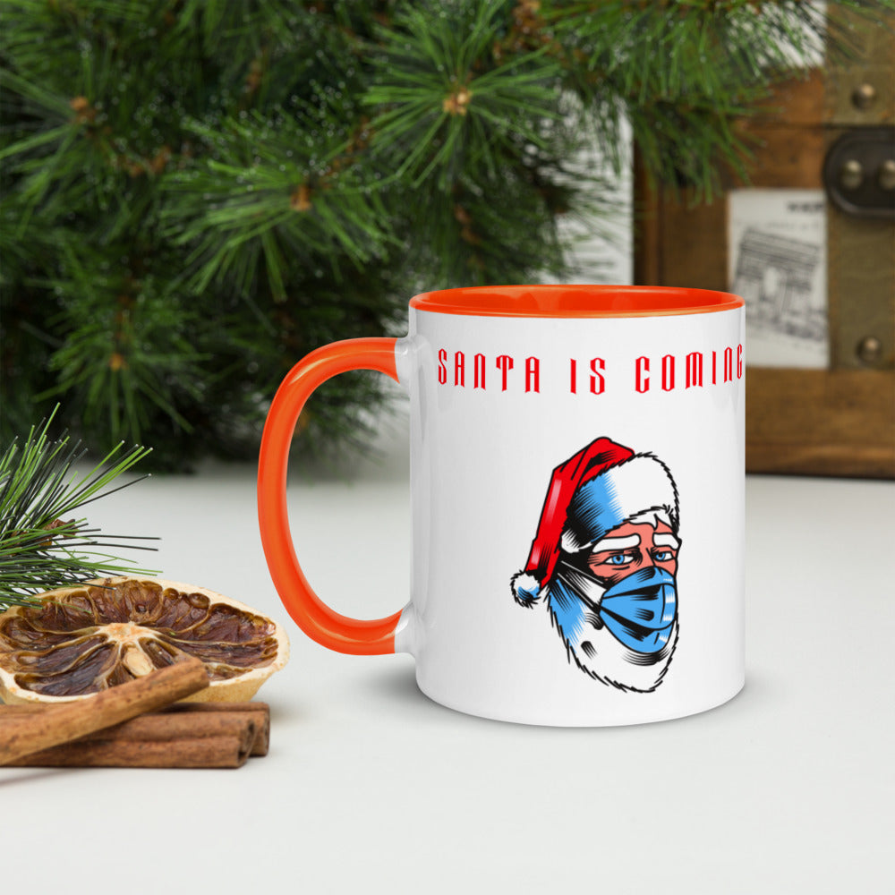 SANTA IS COMING- Mug with Color Inside