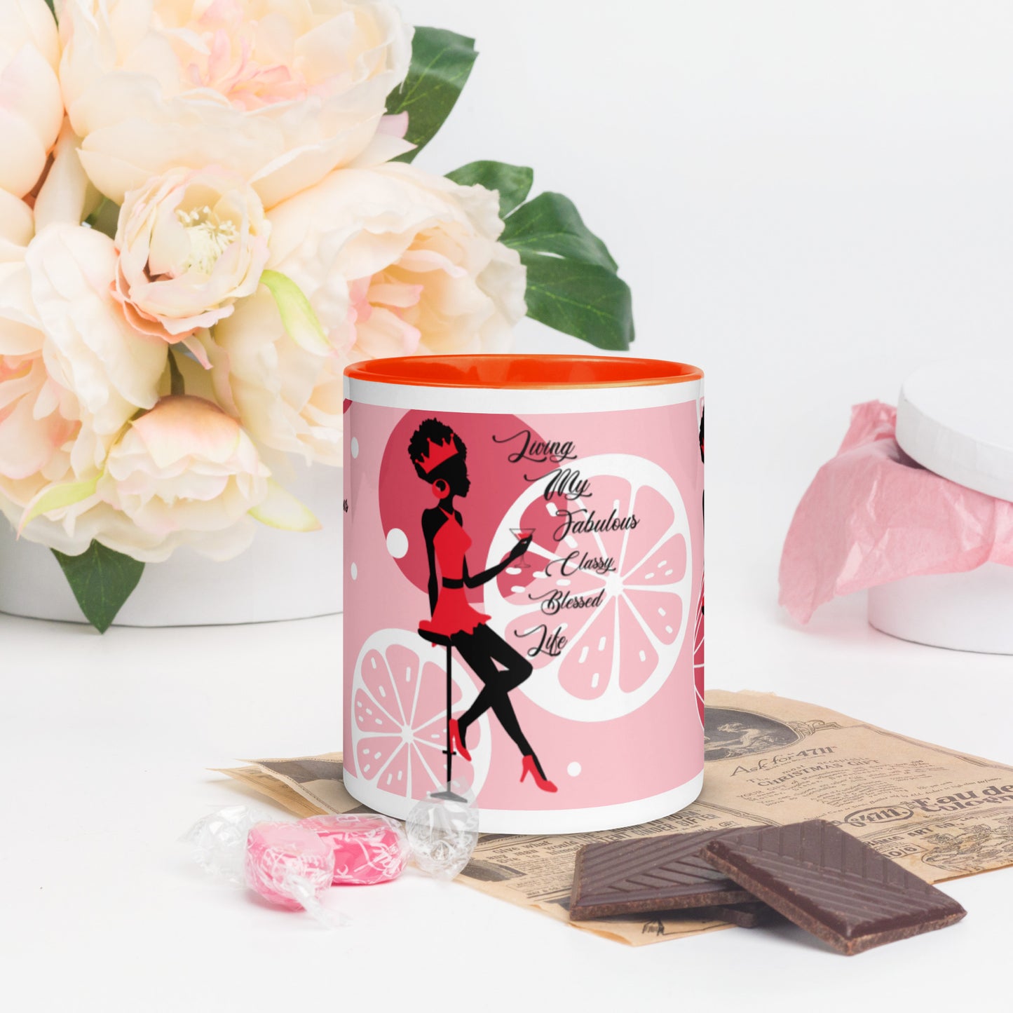 LIVING MY FABULOUS, CLASSY, BLESSED LIFE- Mug with Color Inside