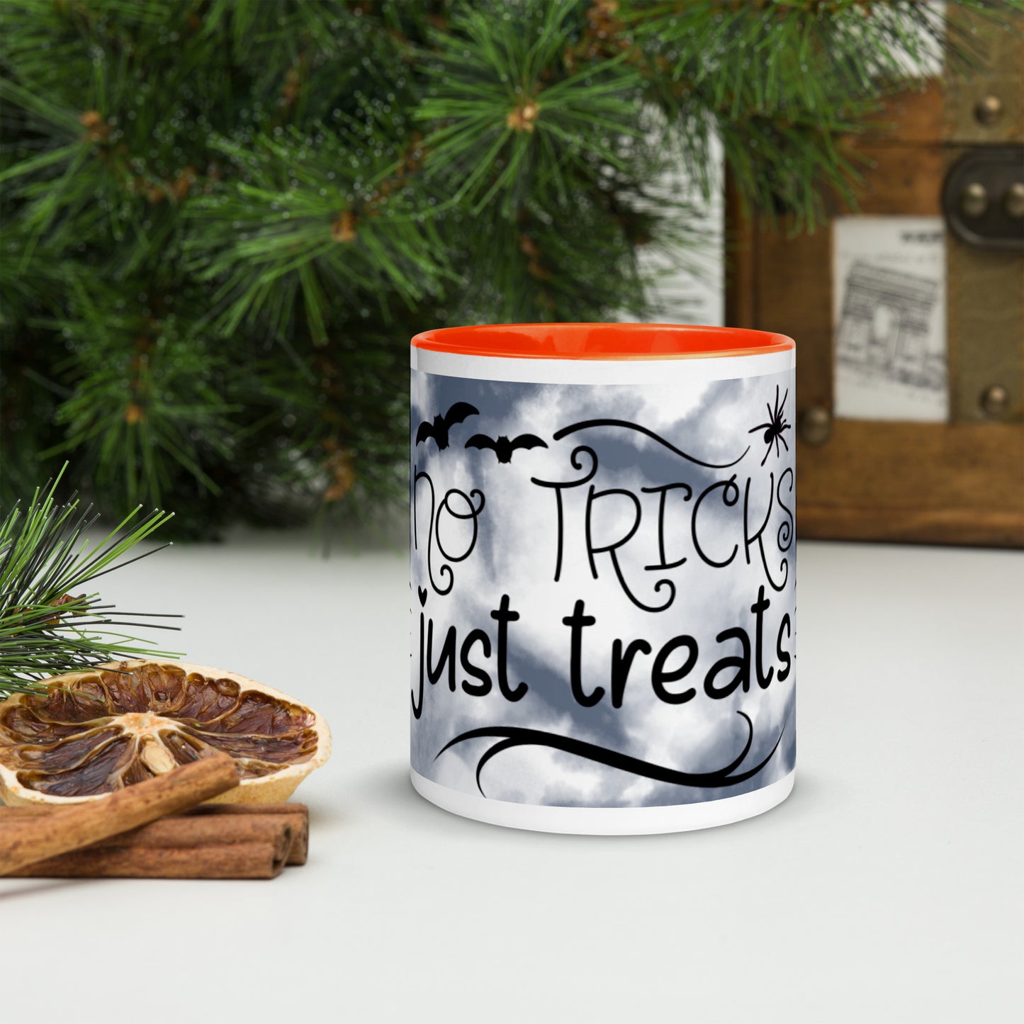 NO TRICKS, JUST TREATS- Mug with Color Inside