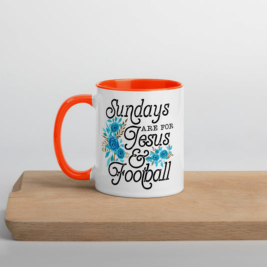 SUNDAYS ARE FOR JESUS AND FOOTBALL- Mug with Color Inside