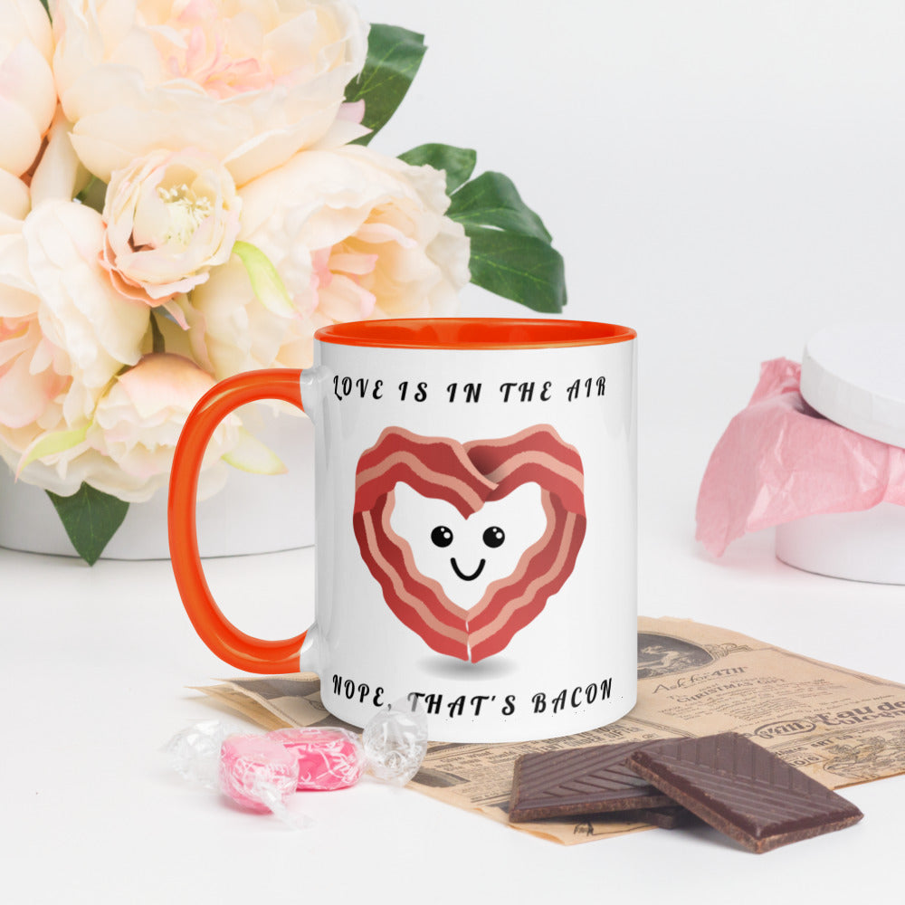 LOVE IS IN THE AIR, NOPE THATS BACON- Mug with Color Inside