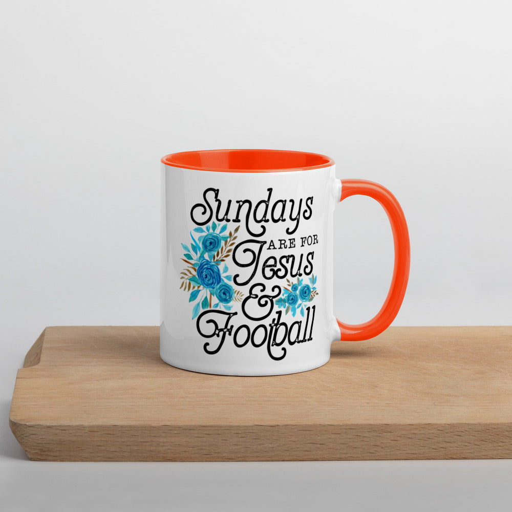 SUNDAYS ARE FOR JESUS AND FOOTBALL- Mug with Color Inside