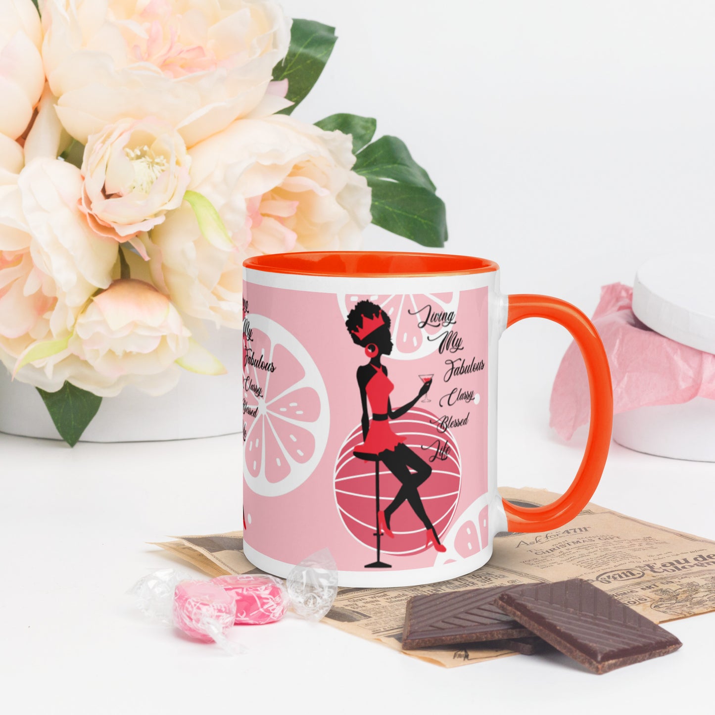 LIVING MY FABULOUS, CLASSY, BLESSED LIFE- Mug with Color Inside