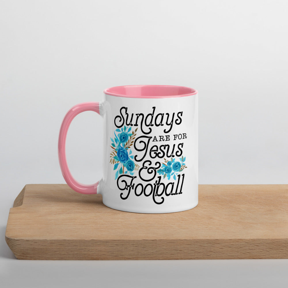 SUNDAYS ARE FOR JESUS AND FOOTBALL- Mug with Color Inside