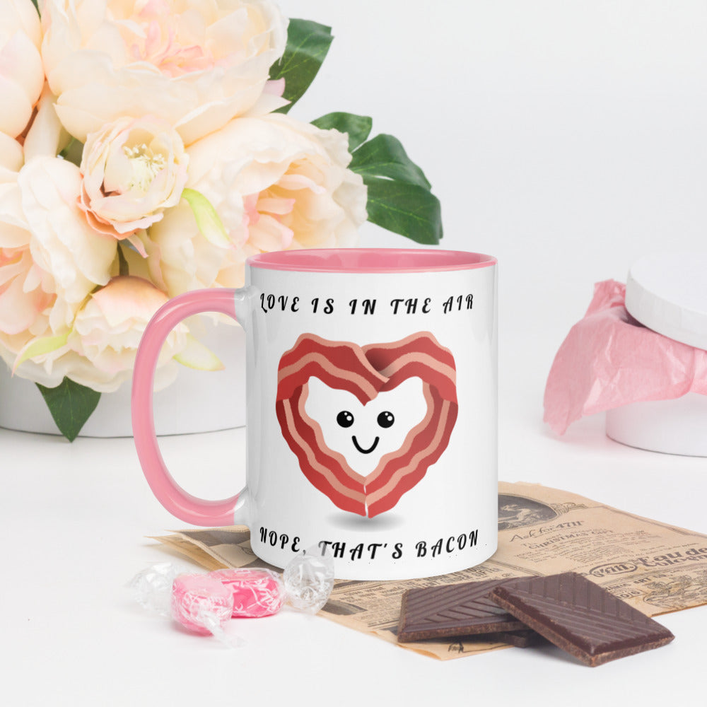LOVE IS IN THE AIR, NOPE THATS BACON- Mug with Color Inside