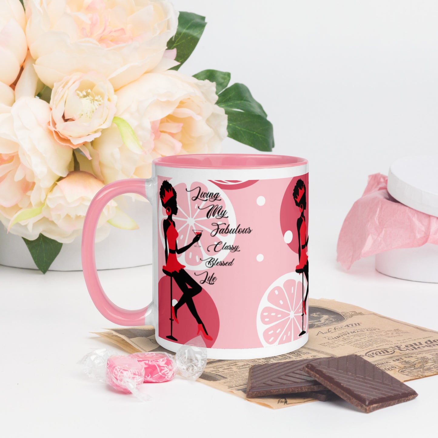 LIVING MY FABULOUS, CLASSY, BLESSED LIFE- Mug with Color Inside