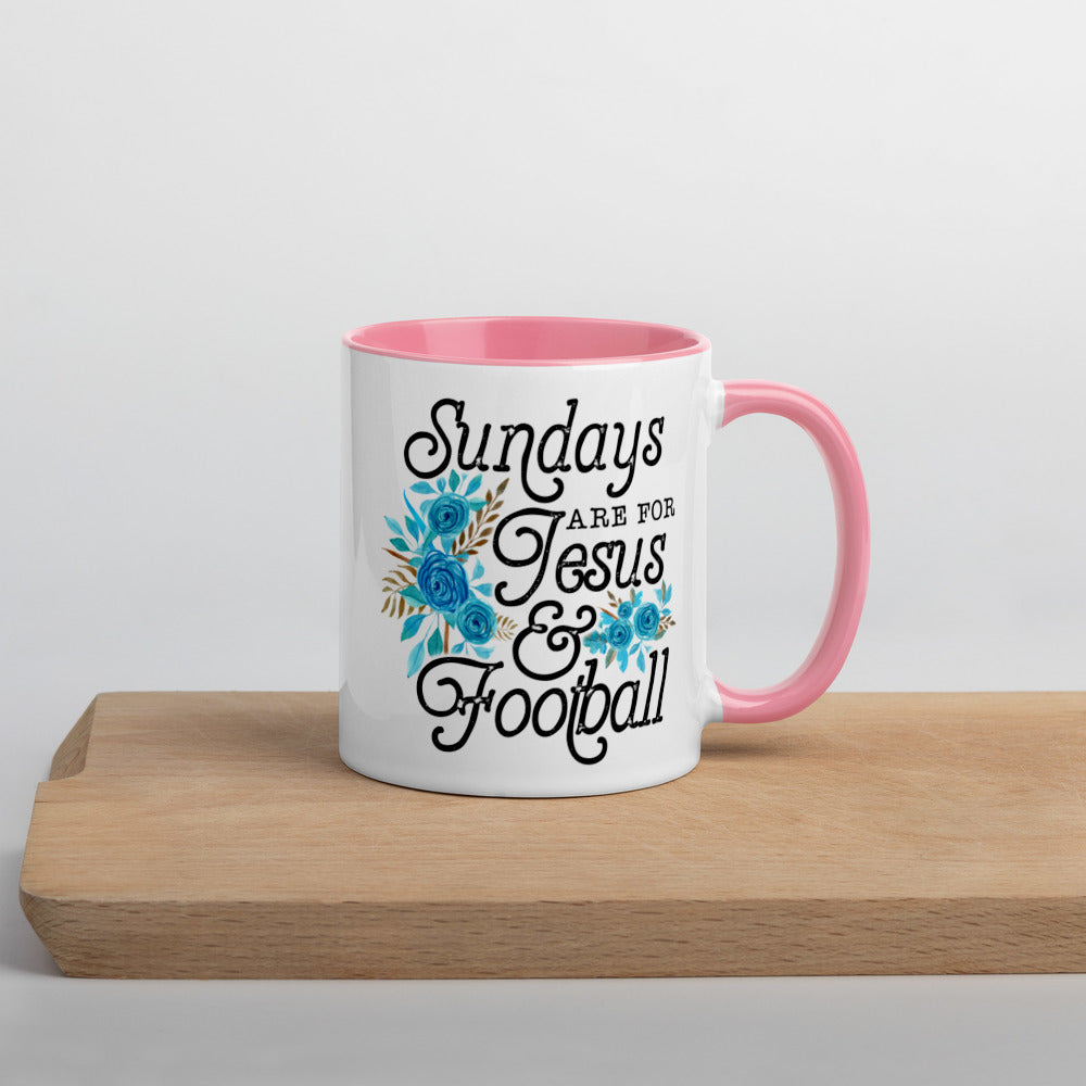 SUNDAYS ARE FOR JESUS AND FOOTBALL- Mug with Color Inside