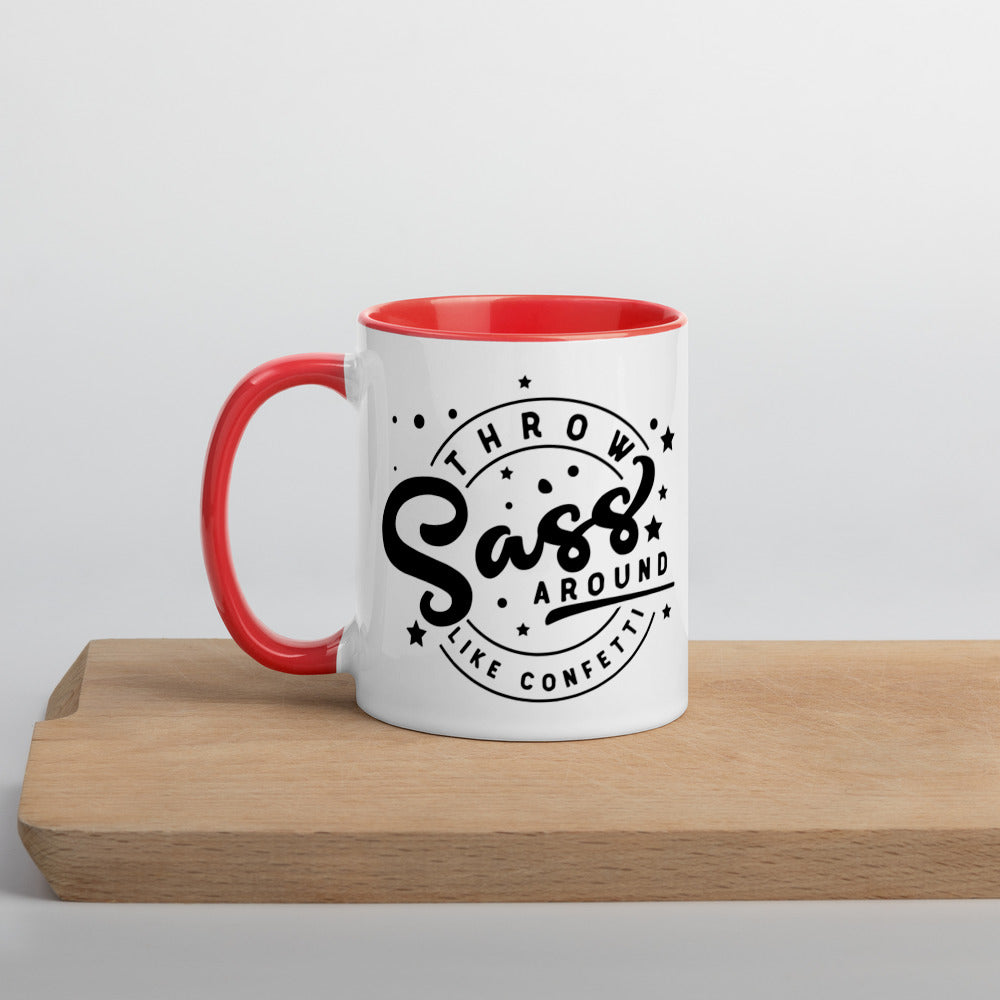 THROW SASS LIKE CONFETTI- Mug with Color Inside