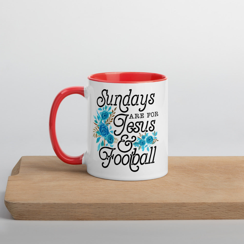 SUNDAYS ARE FOR JESUS AND FOOTBALL- Mug with Color Inside