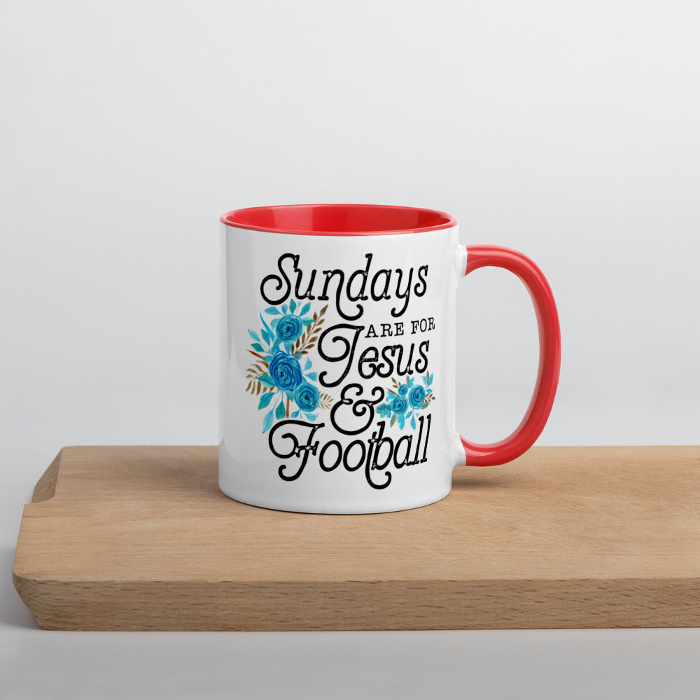 SUNDAYS ARE FOR JESUS AND FOOTBALL- Mug with Color Inside