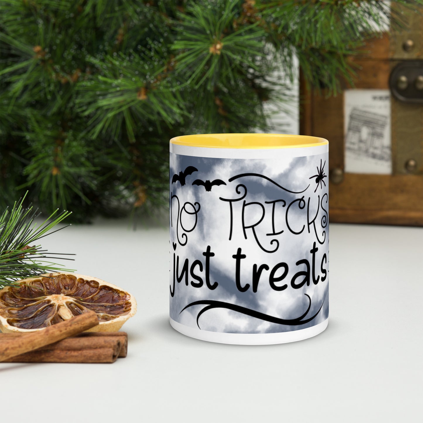 NO TRICKS, JUST TREATS- Mug with Color Inside