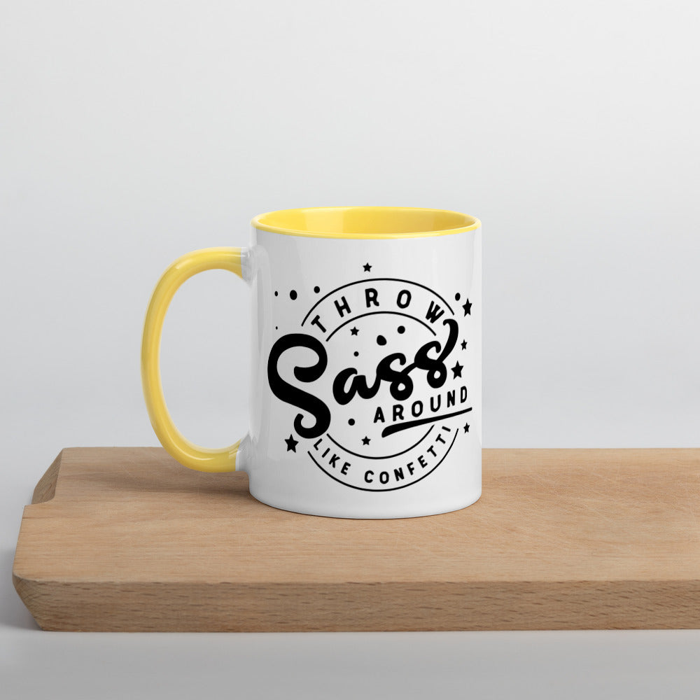 THROW SASS LIKE CONFETTI- Mug with Color Inside