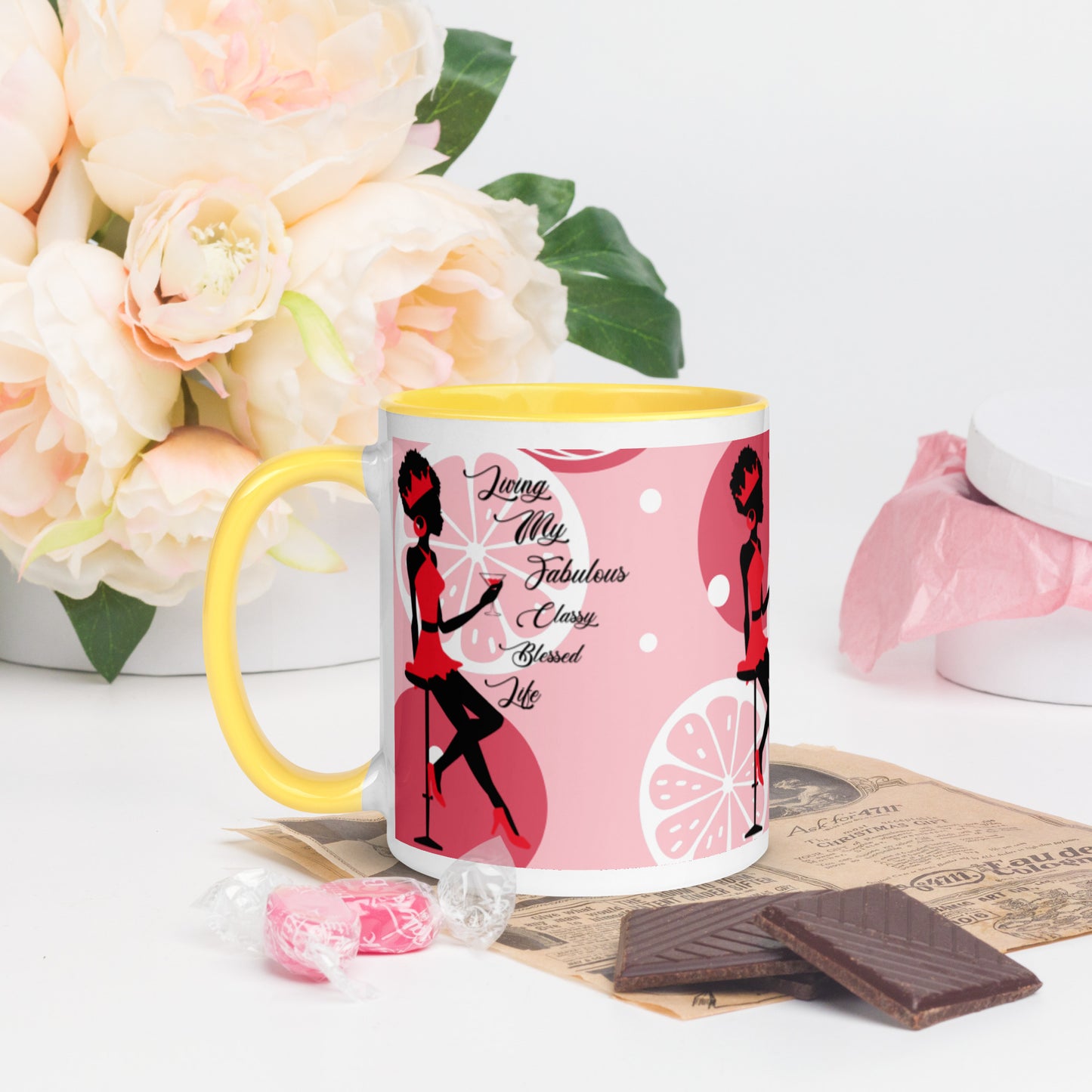 LIVING MY FABULOUS, CLASSY, BLESSED LIFE- Mug with Color Inside