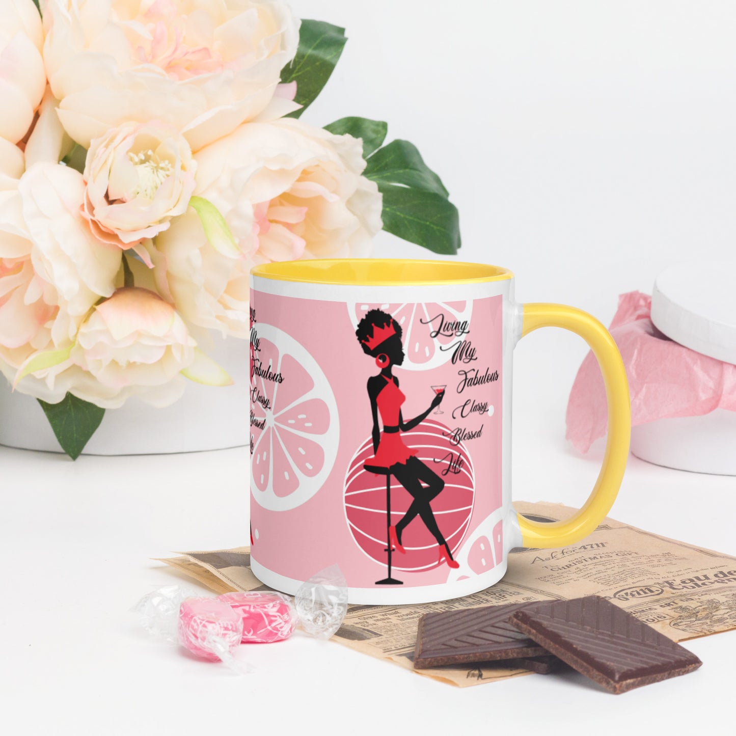 LIVING MY FABULOUS, CLASSY, BLESSED LIFE- Mug with Color Inside