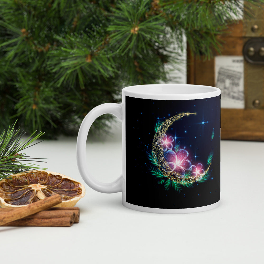 MOON BLOSSOM- White glossy mug