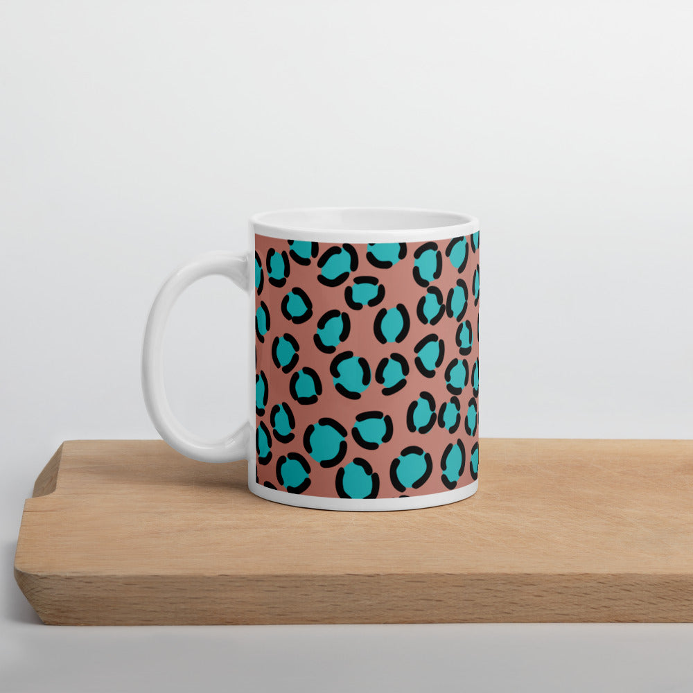 BLUE SPOT LEOPARD- White glossy mug