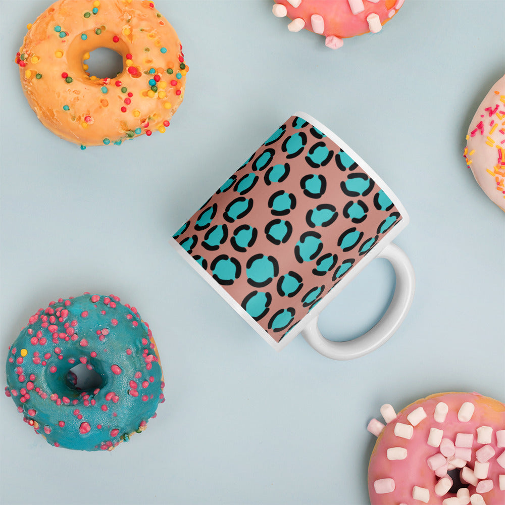 BLUE SPOT LEOPARD- White glossy mug