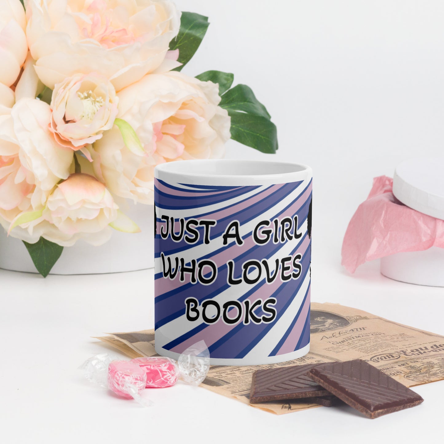JUST A GIRL WHO LOVES BOOKS- White glossy mug