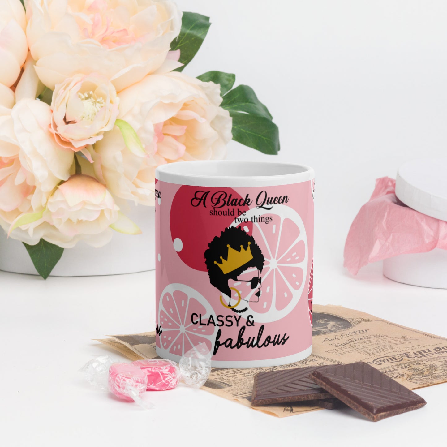 FABULOUS AND CLASSY BLACK QUEEN- White glossy mug