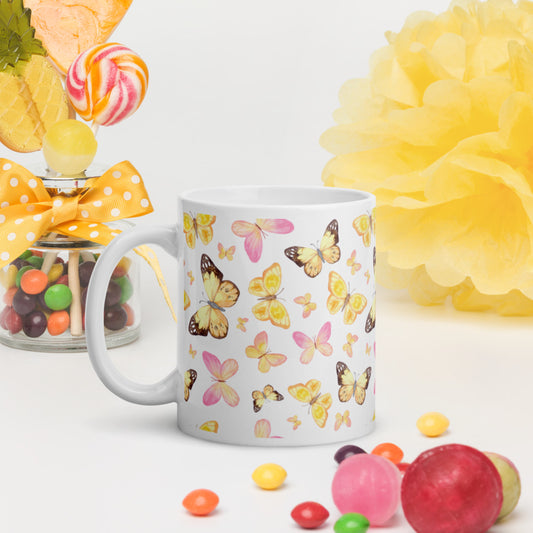 YELLOW BUTTERFLIES- White glossy mug