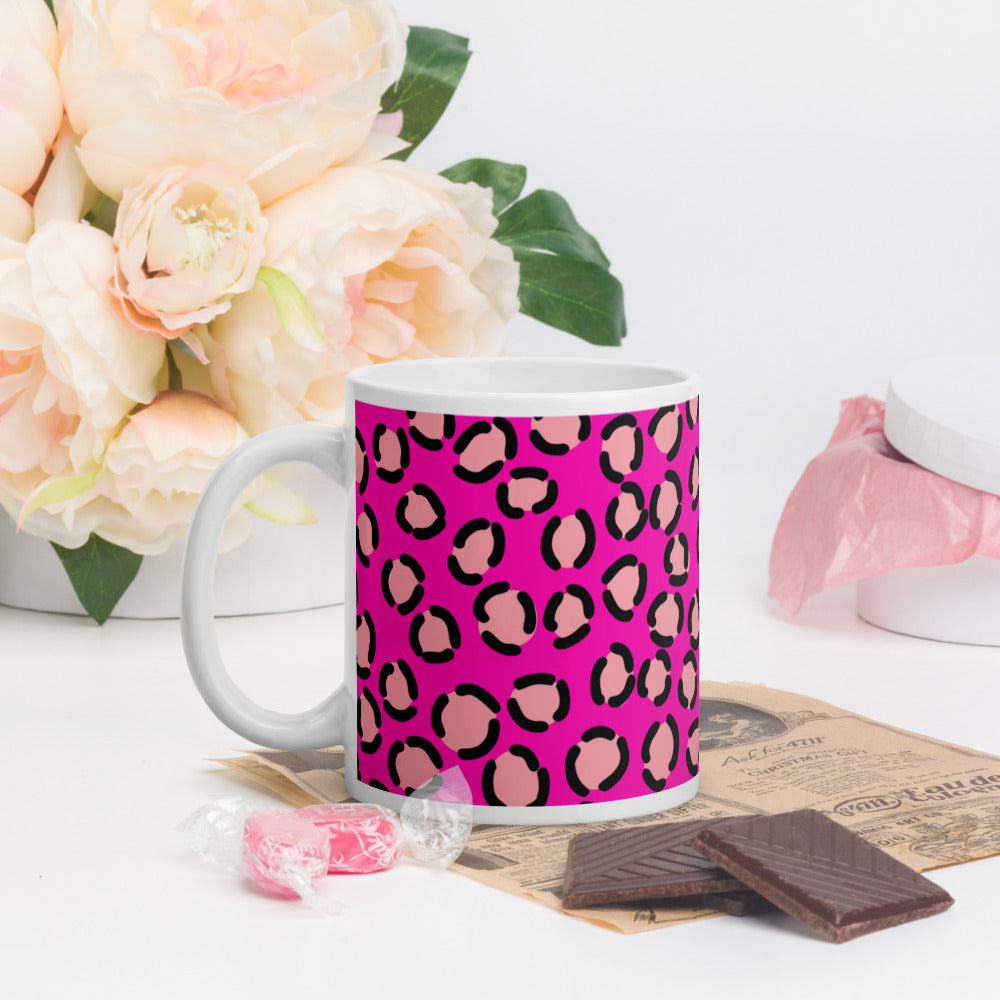 PINK LEOPARD- White glossy mug