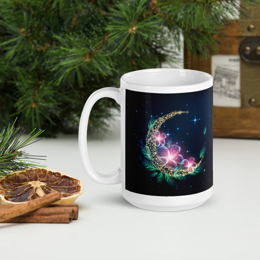 MOON BLOSSOM- White glossy mug