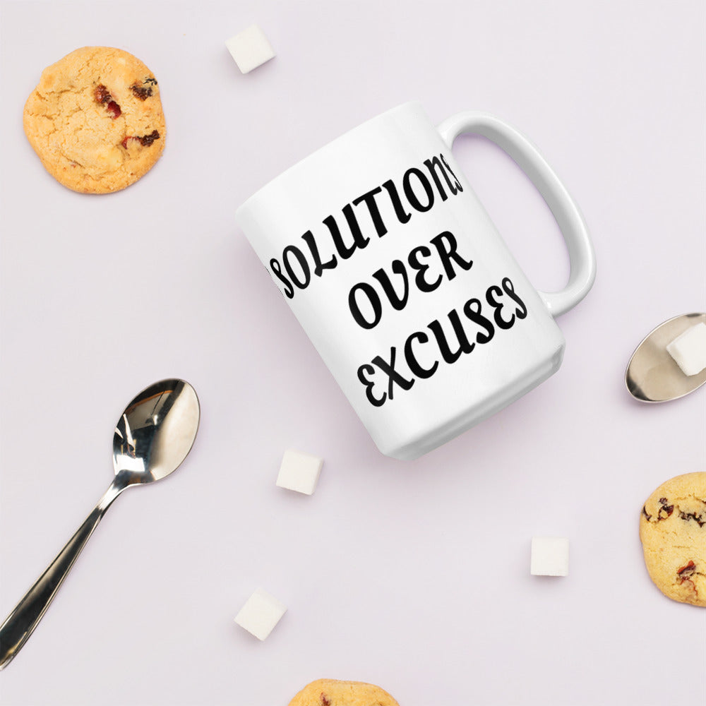 SOLUTIONS OVER EXCUSES- White glossy mug