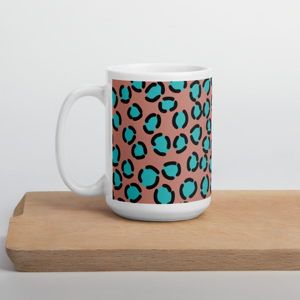 BLUE SPOT LEOPARD- White glossy mug