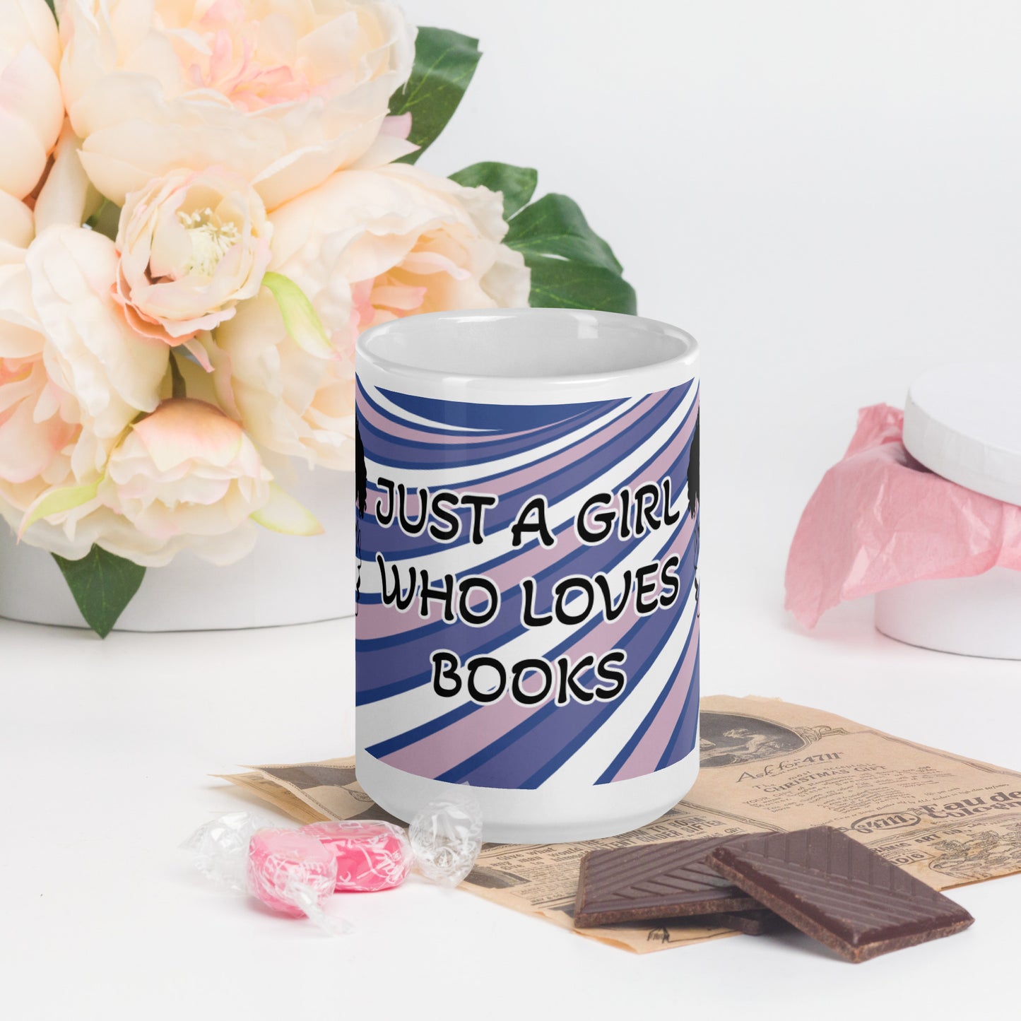 JUST A GIRL WHO LOVES BOOKS- White glossy mug
