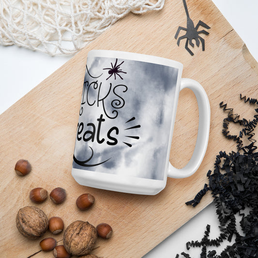 NO TRICKS, JUST TREATS- White glossy mug