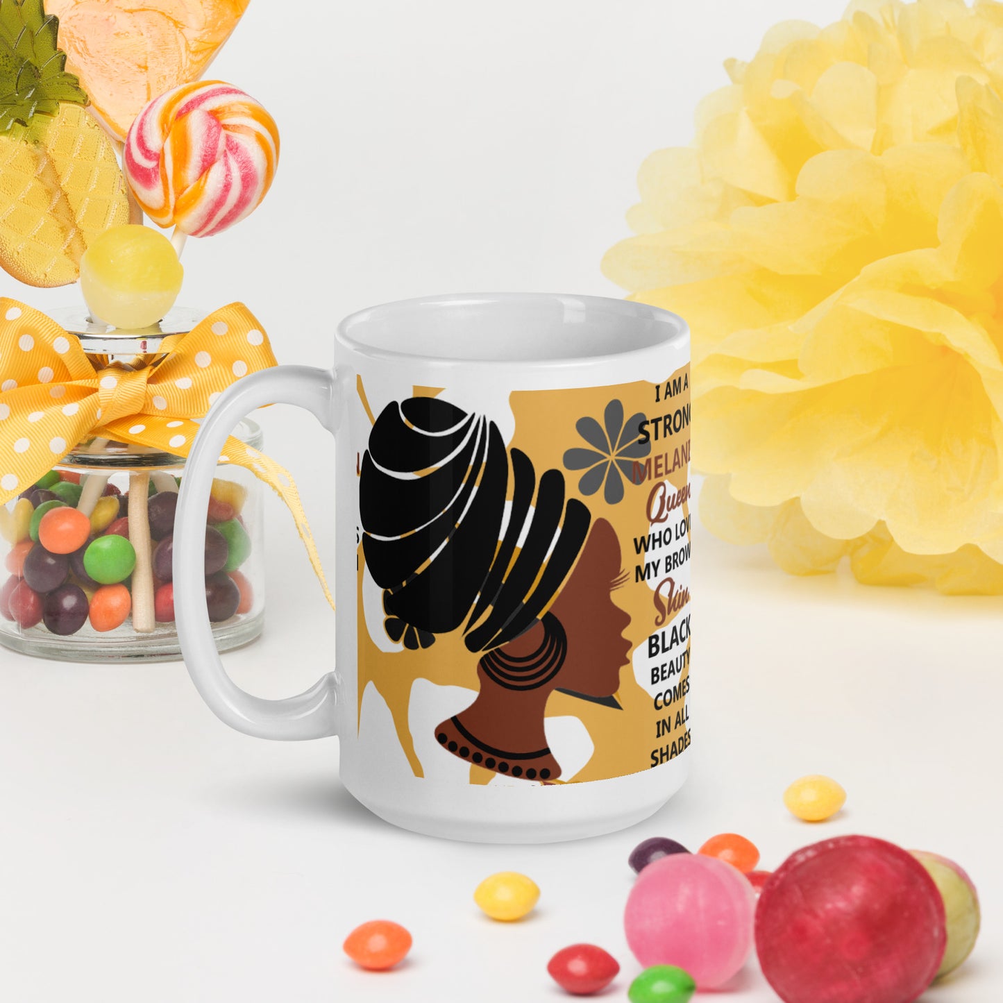 BLACK MELANIN QUEEN- White glossy mug