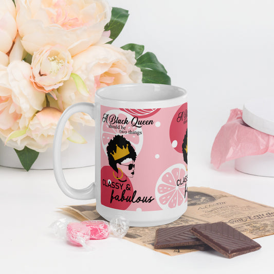 FABULOUS AND CLASSY BLACK QUEEN- White glossy mug