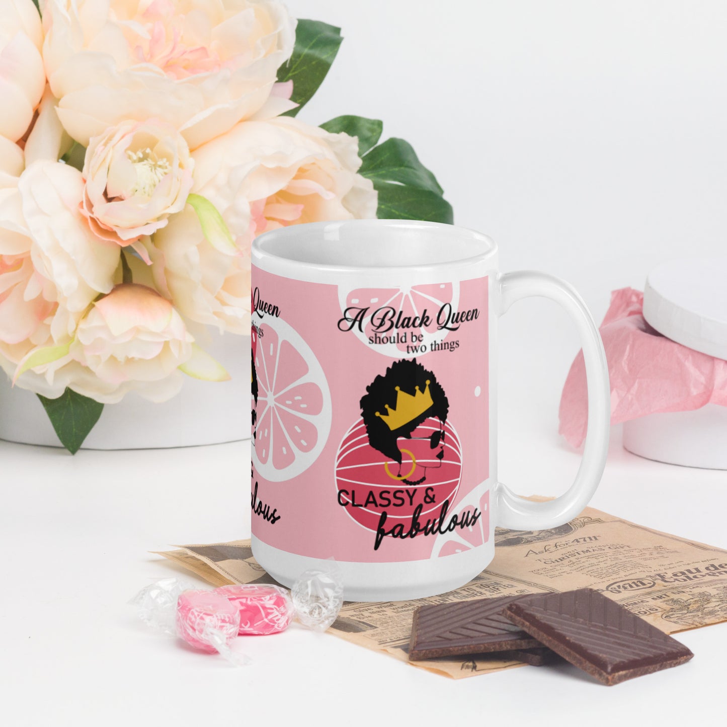 FABULOUS AND CLASSY BLACK QUEEN- White glossy mug