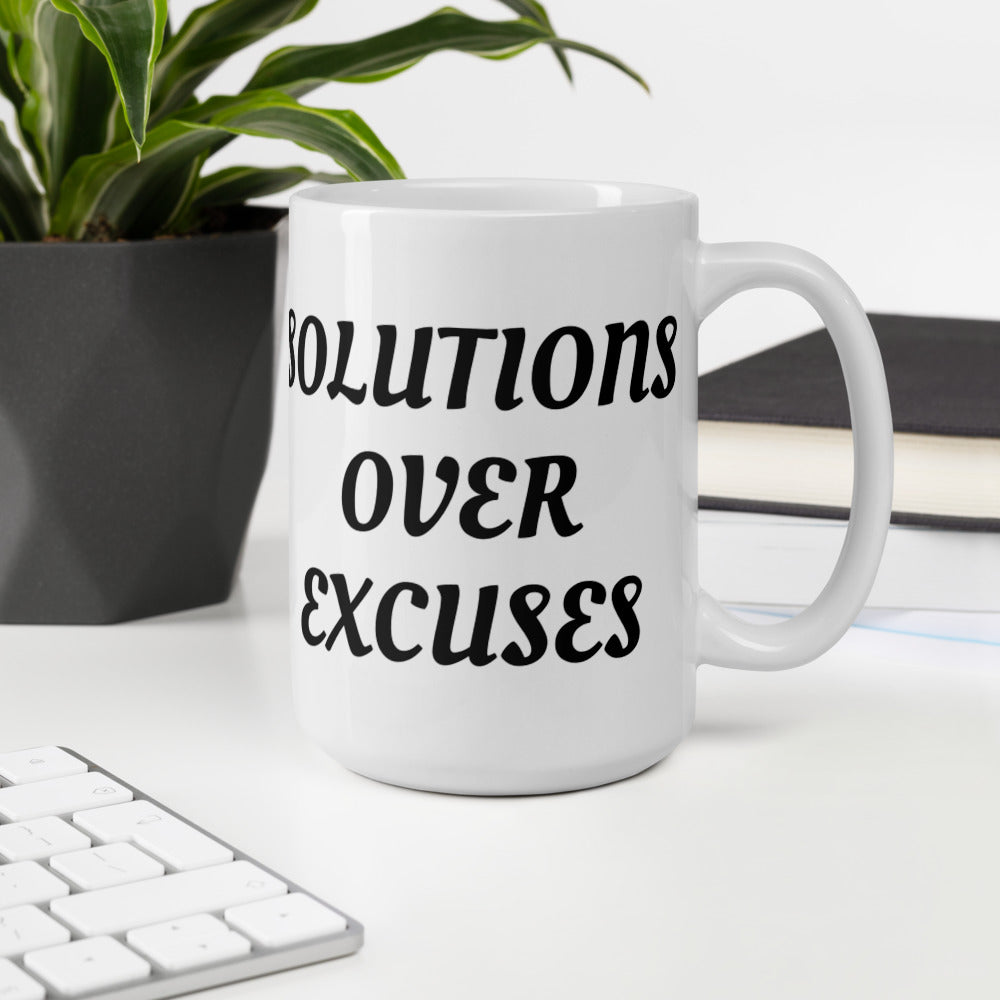 SOLUTIONS OVER EXCUSES- White glossy mug