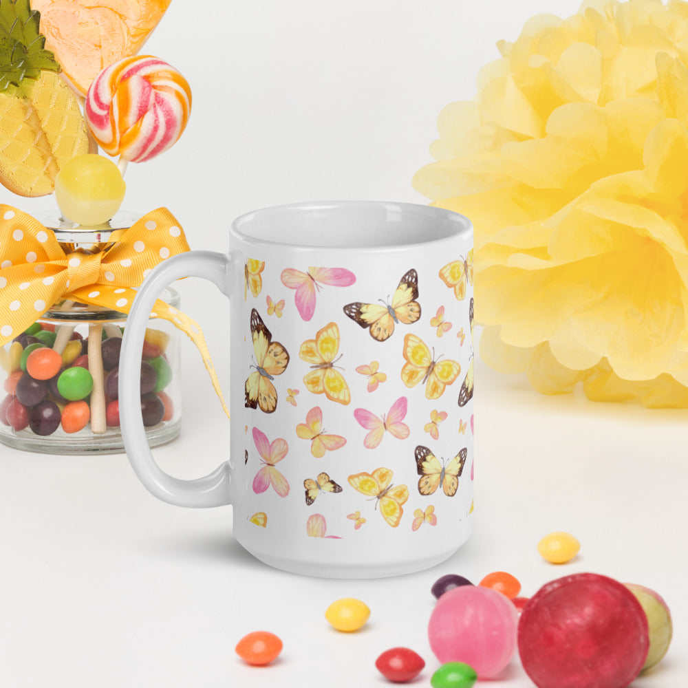 YELLOW BUTTERFLIES- White glossy mug