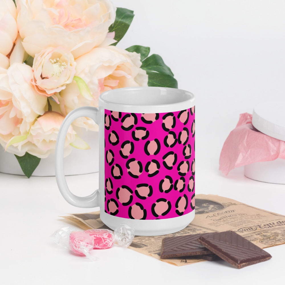 PINK LEOPARD- White glossy mug